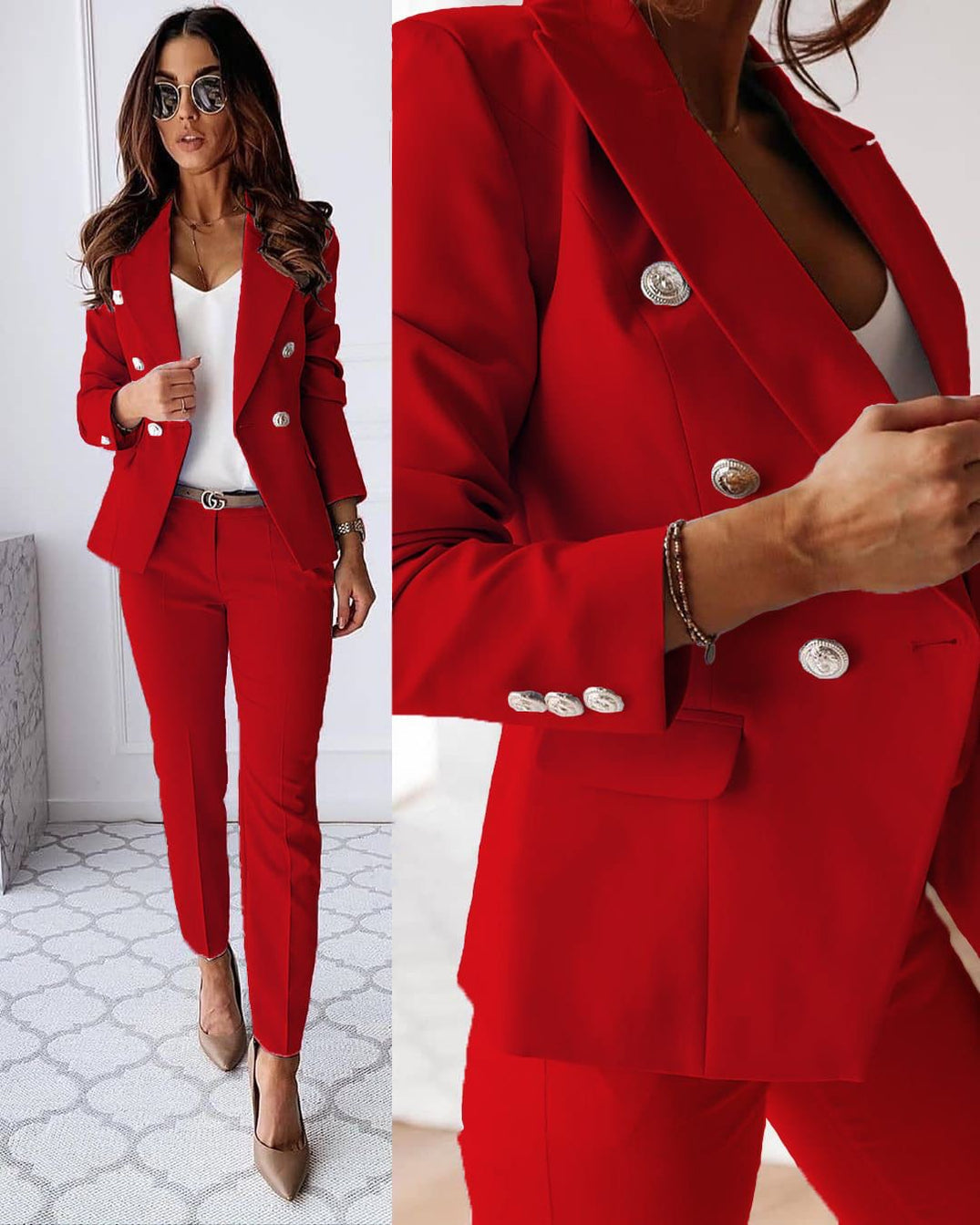 Elena - Elegant 2-delig pak met knopenblazer en lange mouwen
