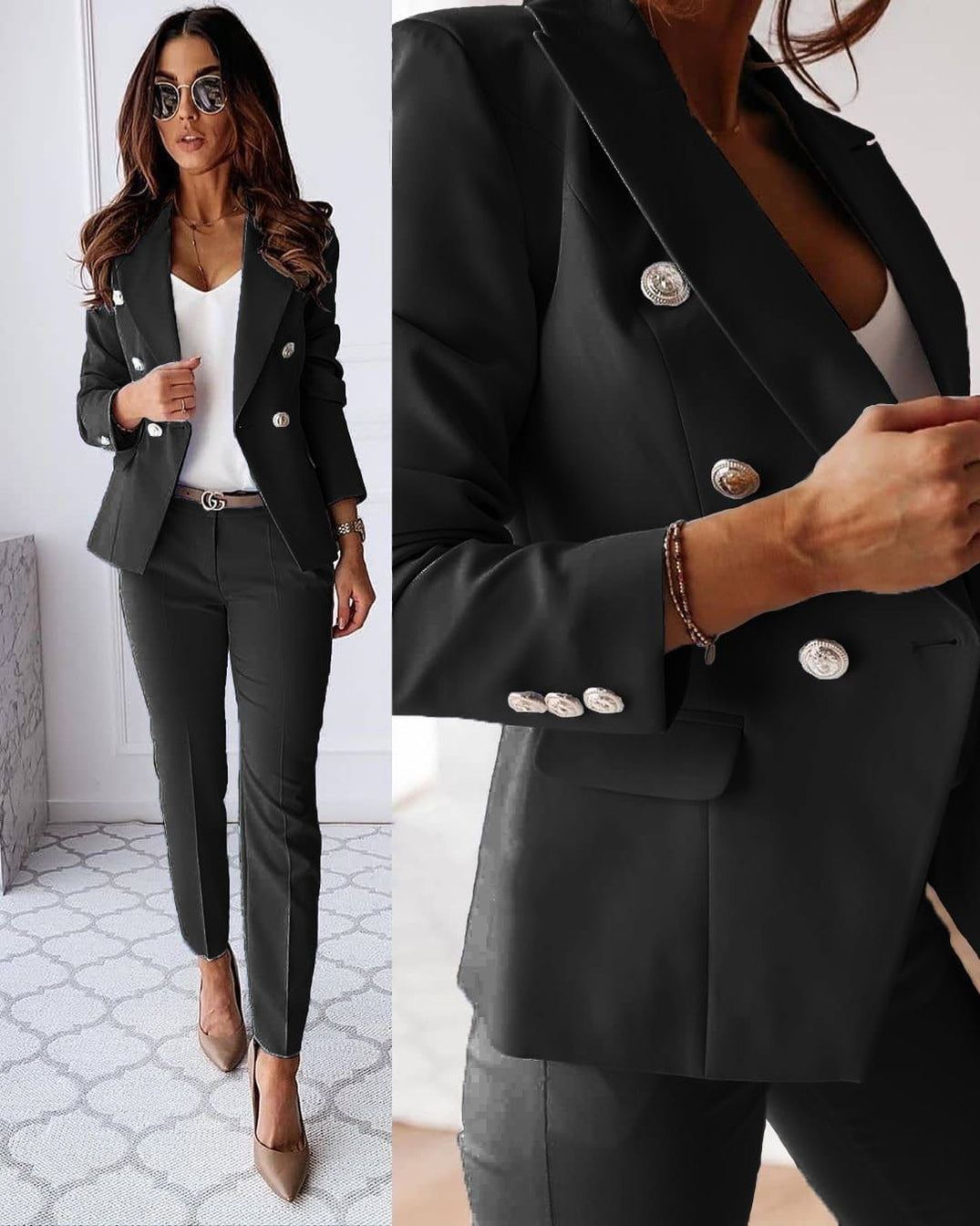 Elena - Elegant 2-delig pak met knopenblazer en lange mouwen