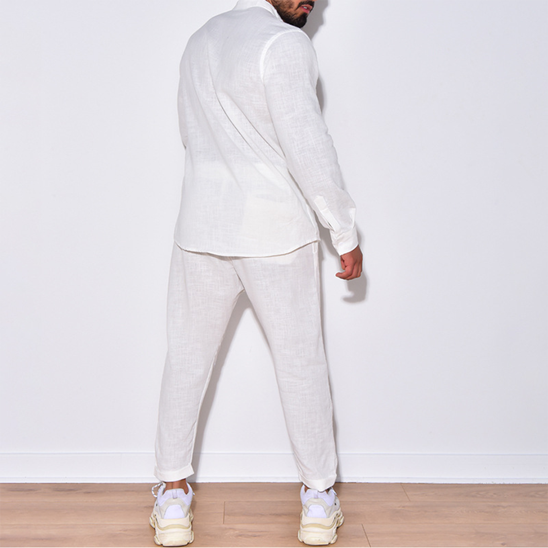 Leo - Casual Shirt met Lange Mouwen en Broek Tweedelige Set