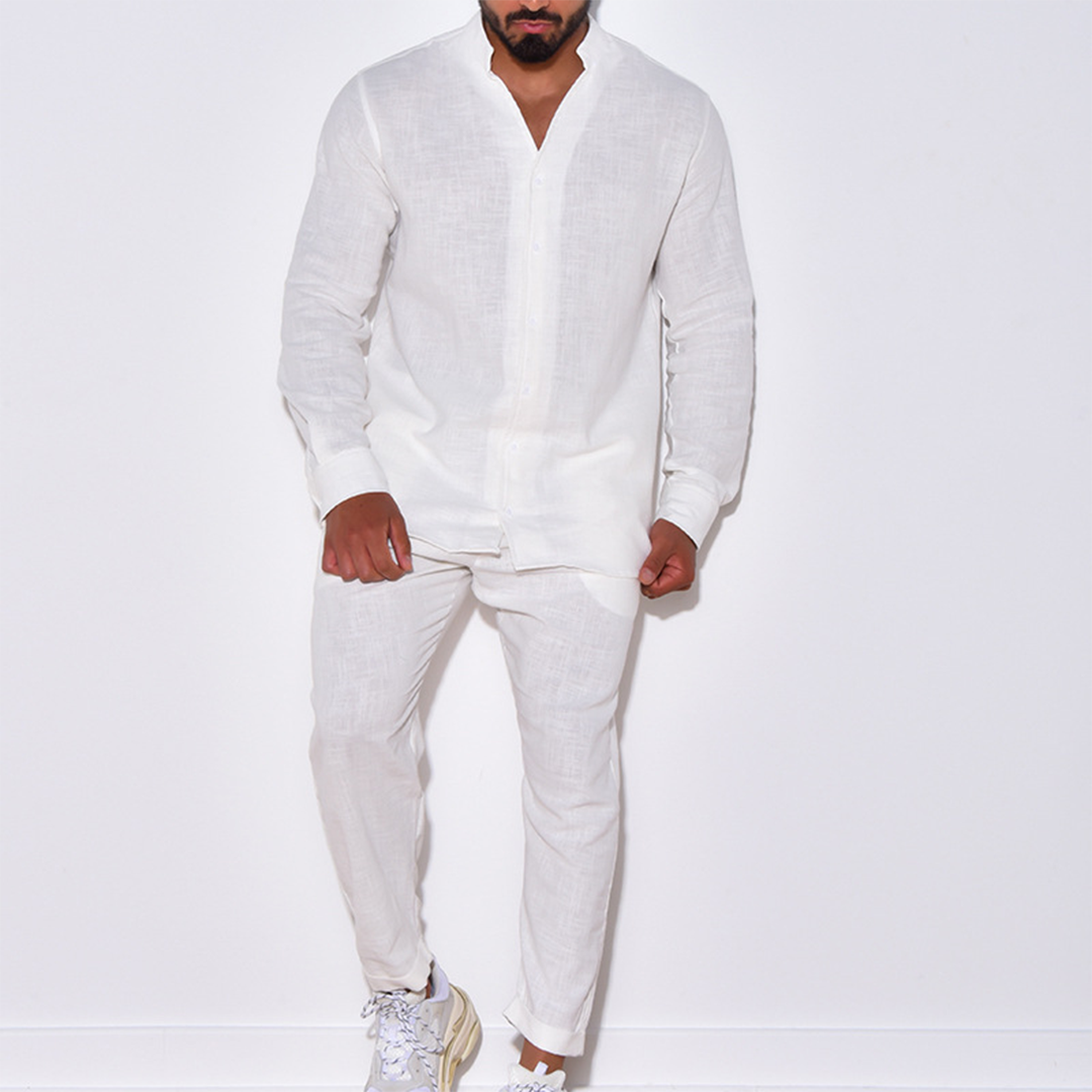 Leo - Casual Shirt met Lange Mouwen en Broek Tweedelige Set