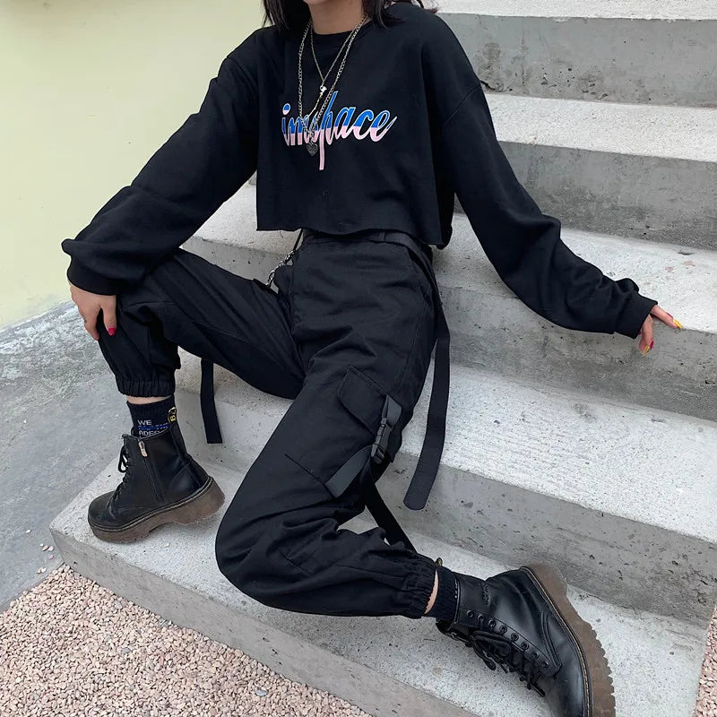 Bria - Trendy cargobroek met ceintuur in de taille en taps toelopende joggerboorden