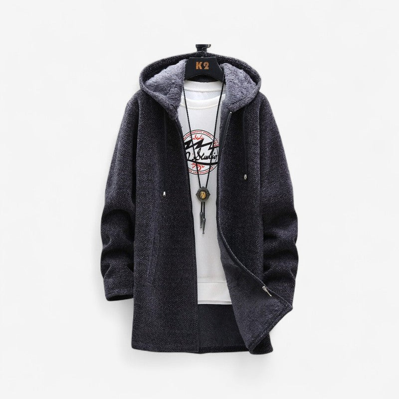 David - Lange Mouw Jas met Capuchon Rits en Zijzakken