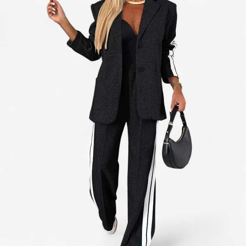 Ashley – Tweedelige Set met Lange Mouwen Blazer en Wijd Pijp Broek