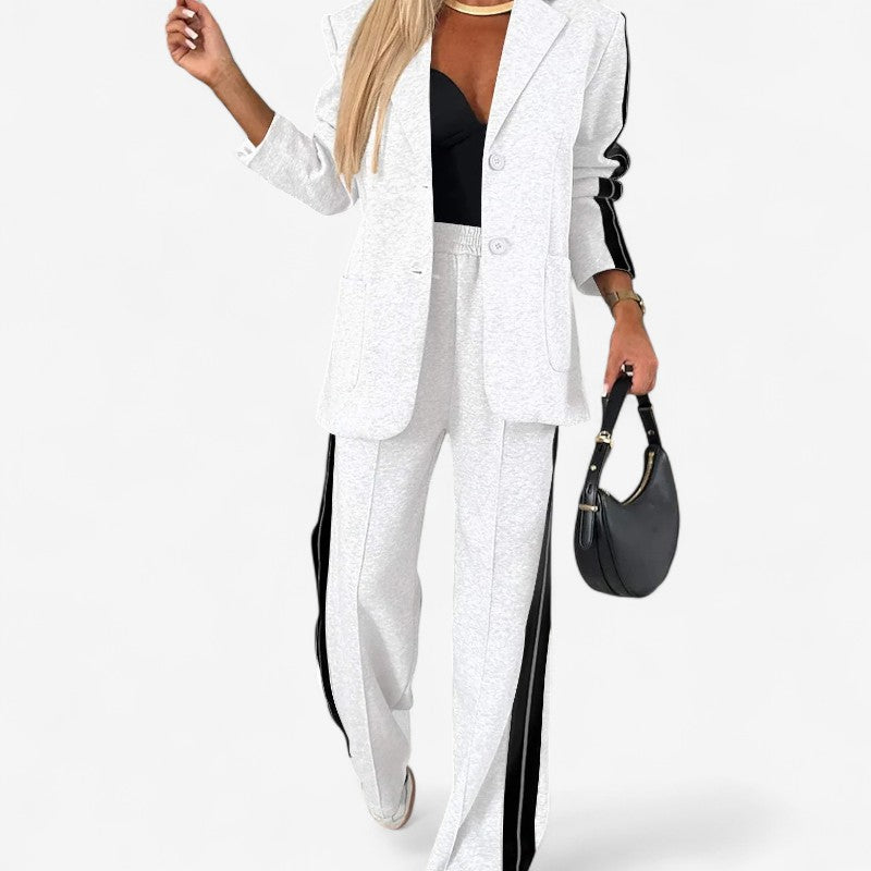 Ashley – Tweedelige Set met Lange Mouwen Blazer en Wijd Pijp Broek