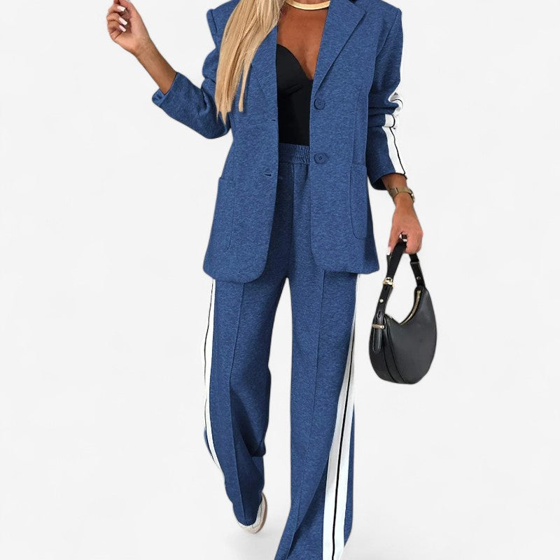 Ashley – Tweedelige Set met Lange Mouwen Blazer en Wijd Pijp Broek