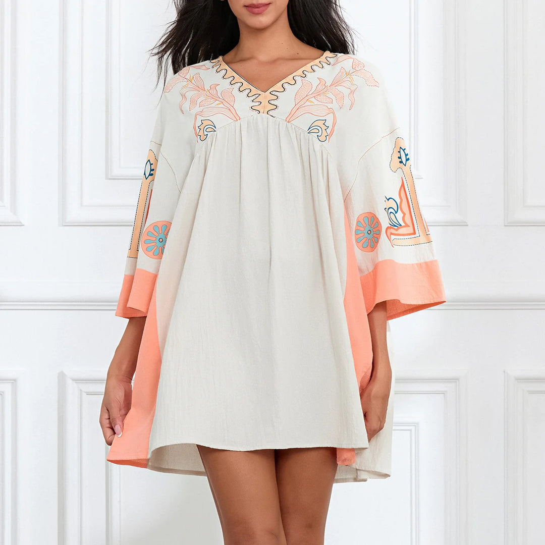 Leila – Trendy bloemenprint mini-jurk met V-hals en relaxte pasvorm