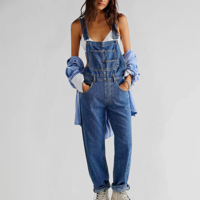 Areina - Eigentijdse jumpsuit met schouderbandjes en zakken