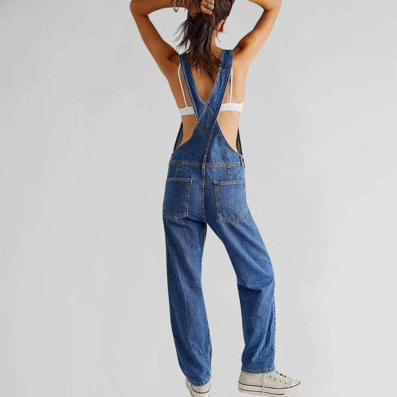 Areina - Eigentijdse jumpsuit met schouderbandjes en zakken