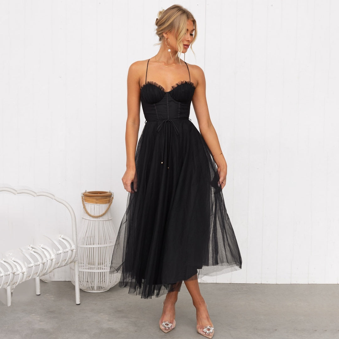 Adeline - Luxueuze mouwloze jurk met mesh bandjes