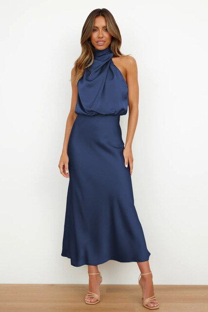 Benthe - Vrouwelijke midi-jurk met ceintuur in taille