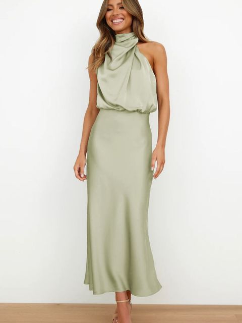 Benthe - Vrouwelijke midi-jurk met ceintuur in taille