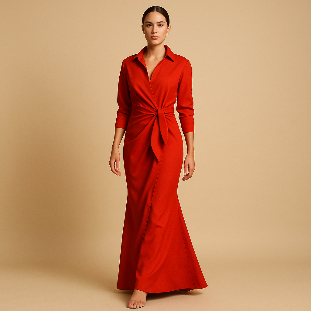 Elina - Elegante A-lijn lange jurk met V-hals en halve mouwen