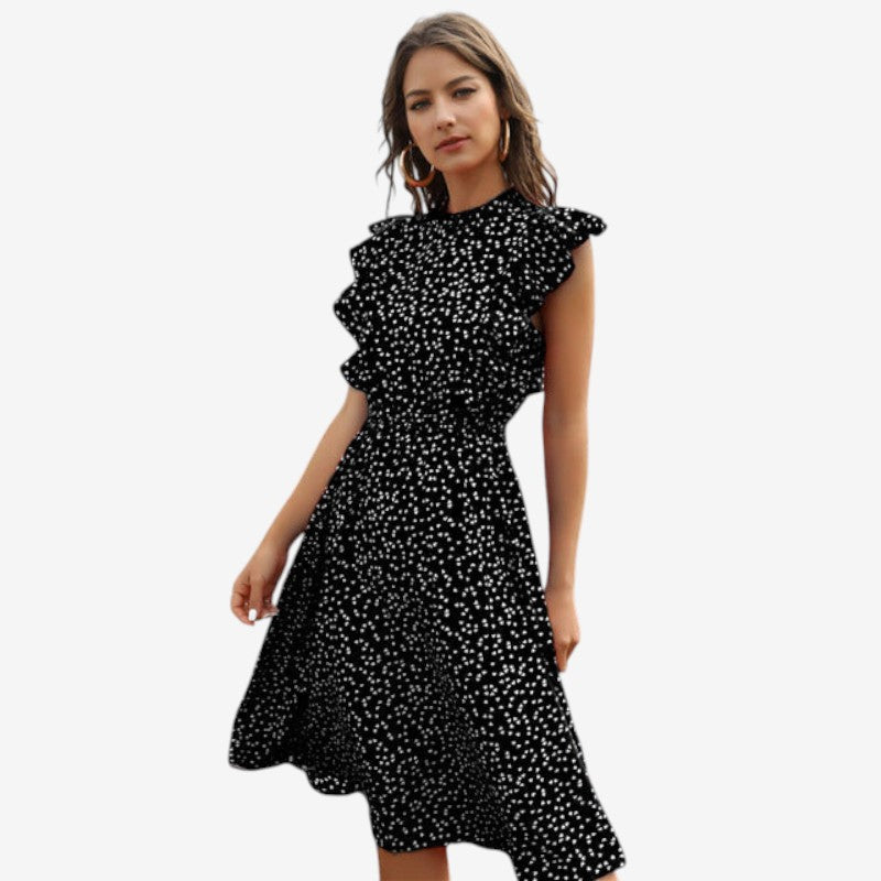 Layla – Mouwloze Jurk met Roesdetail en Halternek