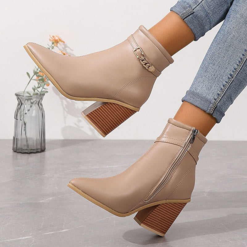 Scarlett - Chic Puntige Teen Enkellaarsjes met Chunky Blokhak