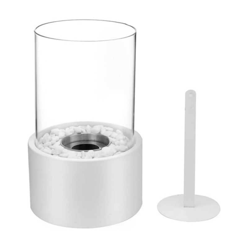 FlameAura - Elegante cilindervormige bio-ethanol haard met modern glas- en steenontwerp