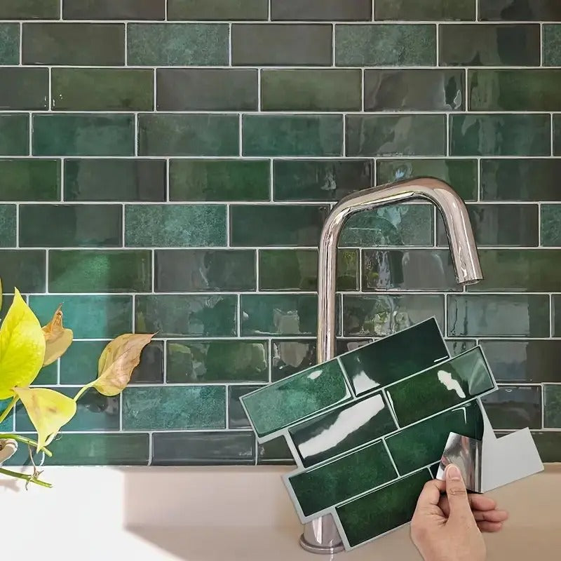 TileSnap - Waterdichte stickers met groen baksteenpatroon voor een snelle make-over