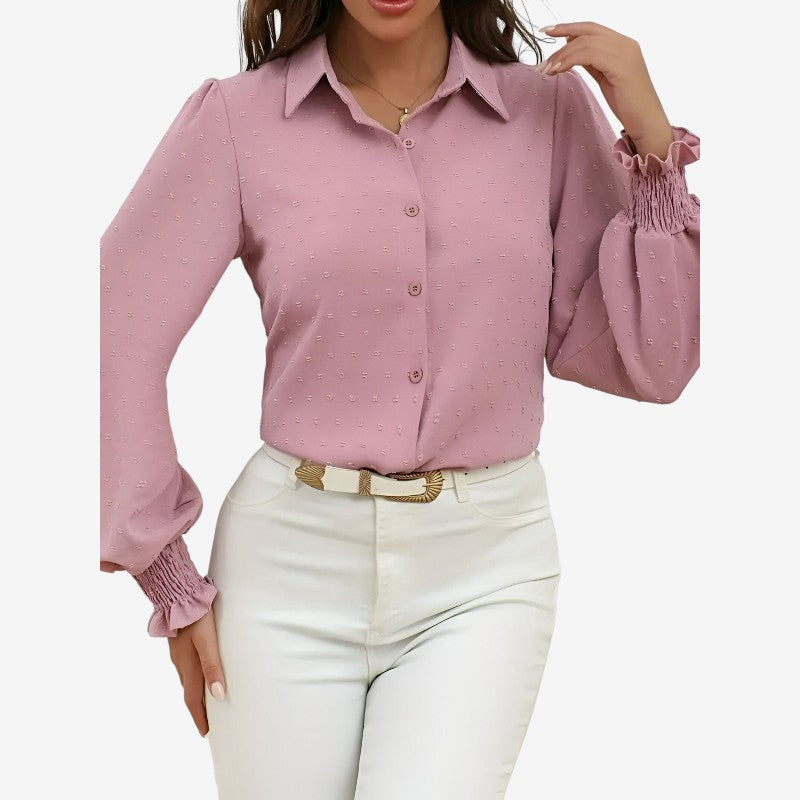 Bonnie – Blouse met Lantern Mouwen Knoopsluiting en Reverskraag