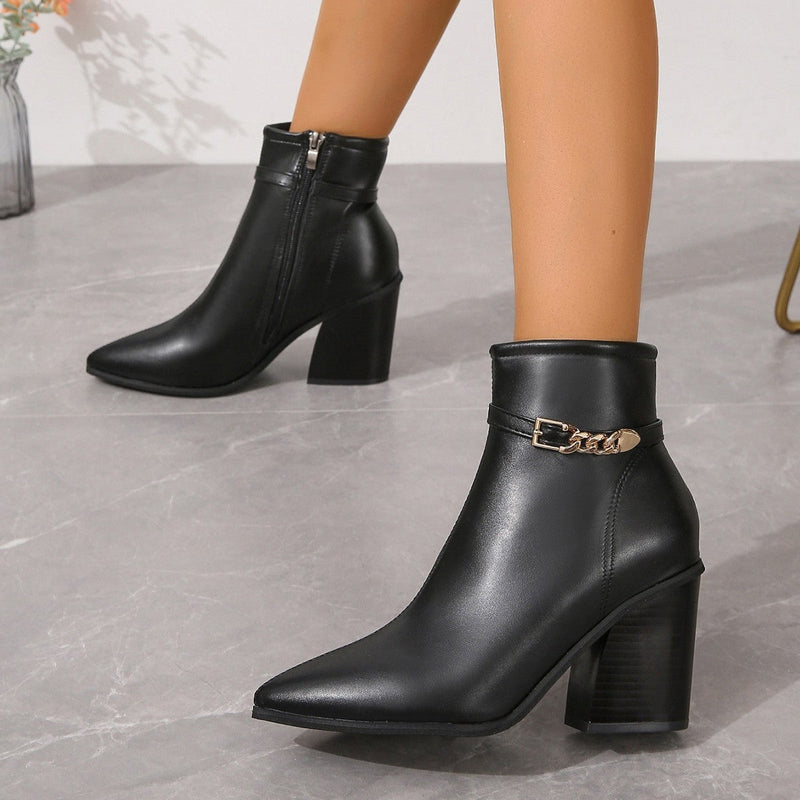 Scarlett - Chic Puntige Teen Enkellaarsjes met Chunky Blokhak