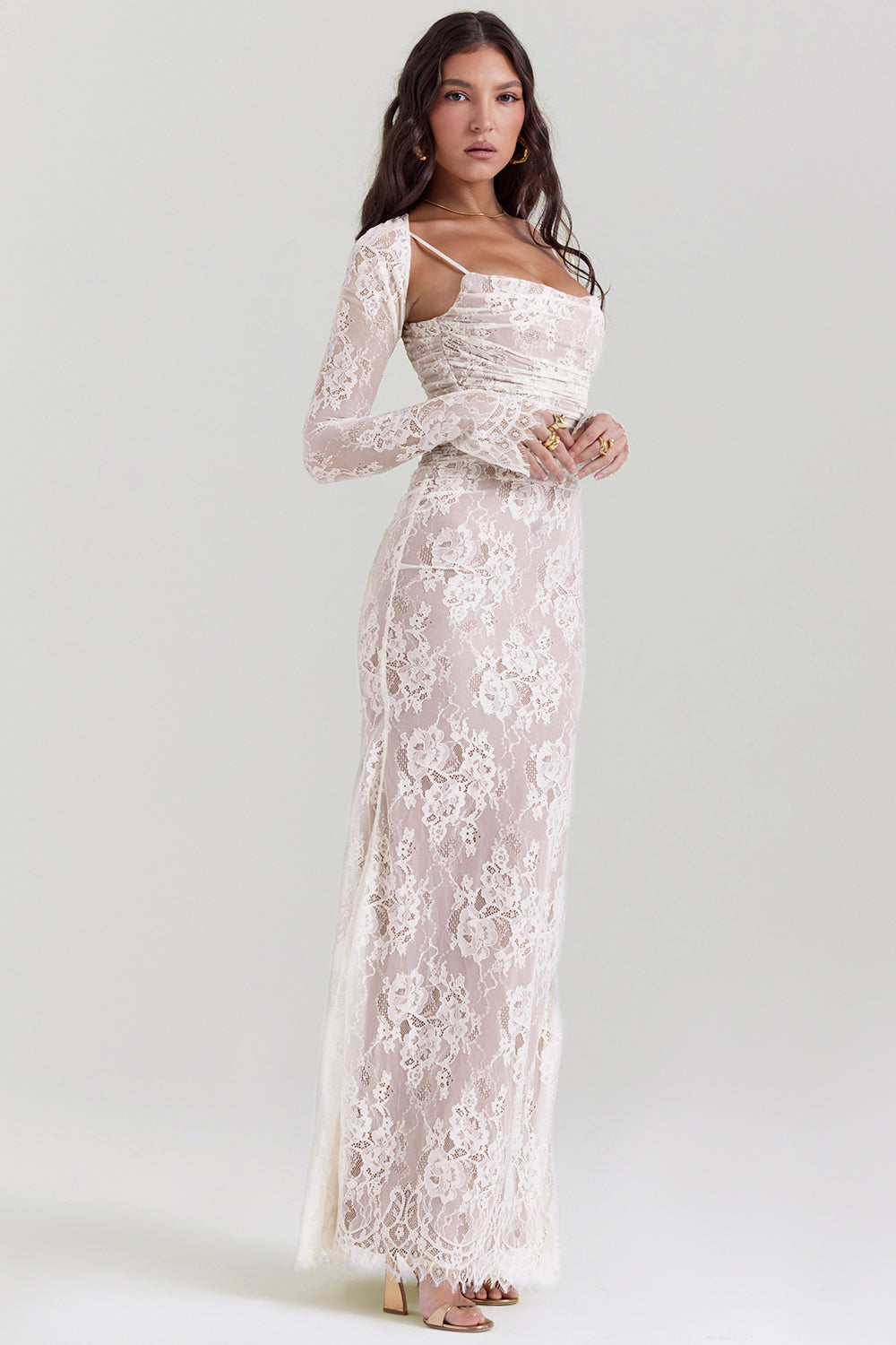 Isadora – Elegante maxi-jurk met lange mouwen en strakke pasvorm