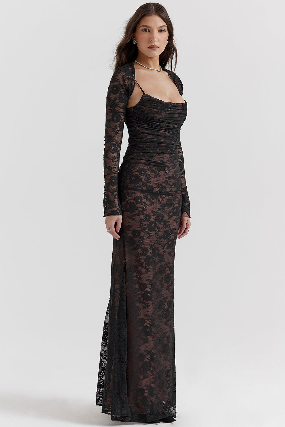 Isadora – Elegante maxi-jurk met lange mouwen en strakke pasvorm