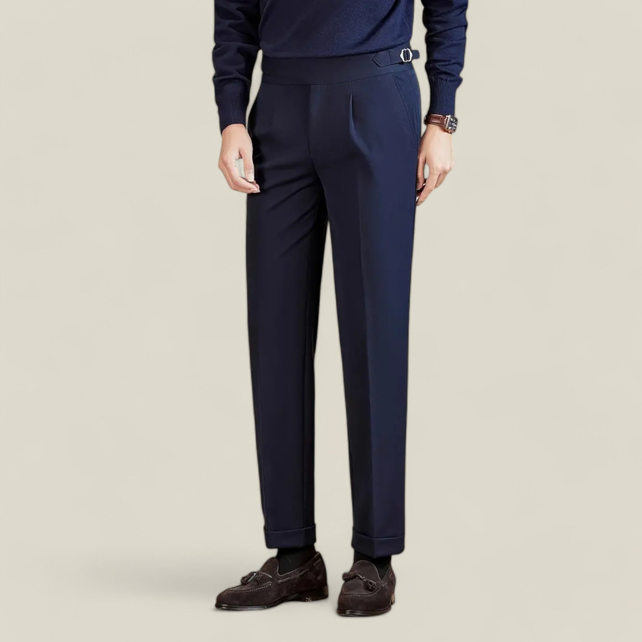Luca - Klassieke rechte broek met dubbele knoop en verfijnd getailleerd ontwerp
