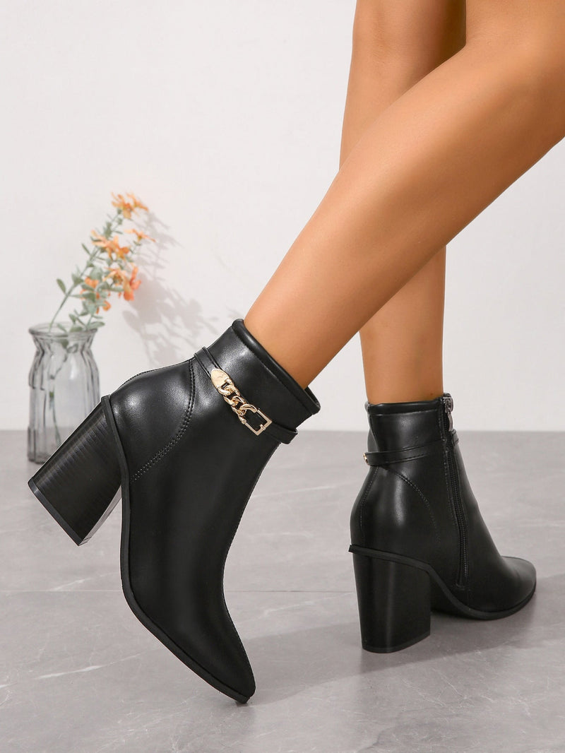 Scarlett - Chic Puntige Teen Enkellaarsjes met Chunky Blokhak