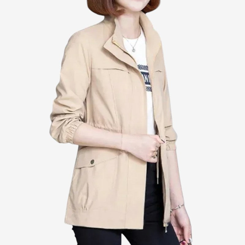 Quinn - Lange Mouw Windbreaker Jas met Opstaande Kraag en Rits Sluiting