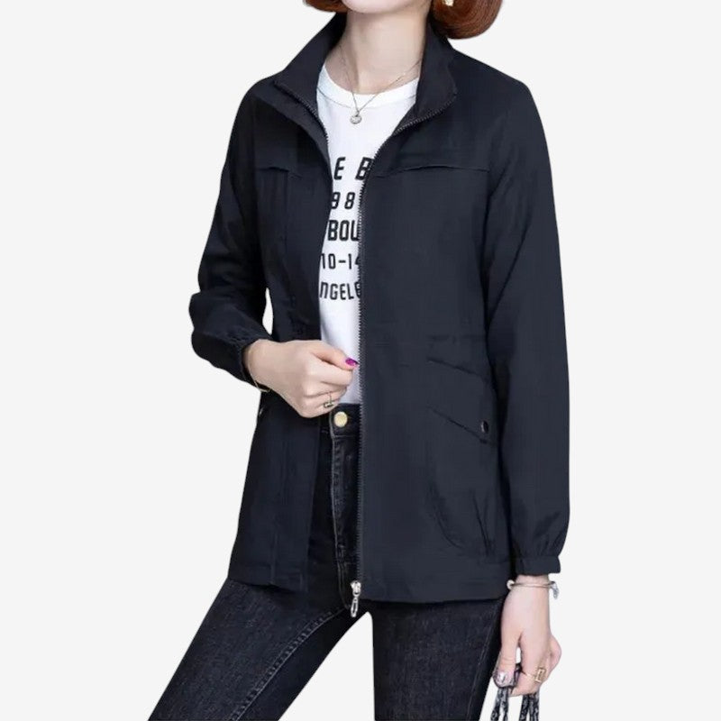 Quinn - Lange Mouw Windbreaker Jas met Opstaande Kraag en Rits Sluiting