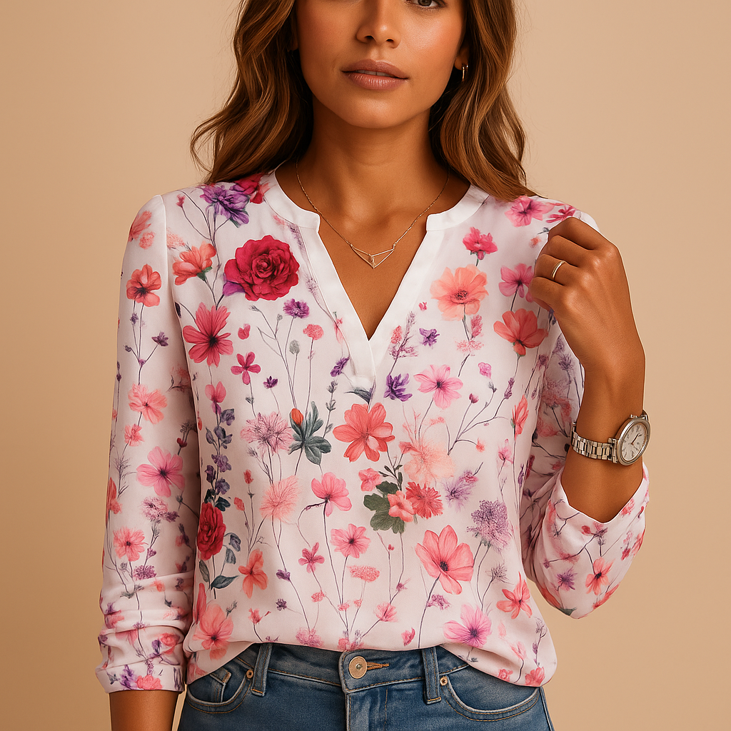 Keilani – Stijlvolle bloemenprint blouse met lange mouwen en V-hals