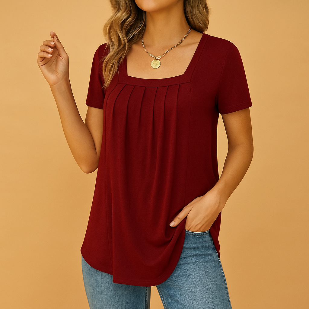 Anya – Relaxte blouse met vierkante hals en korte mouwen