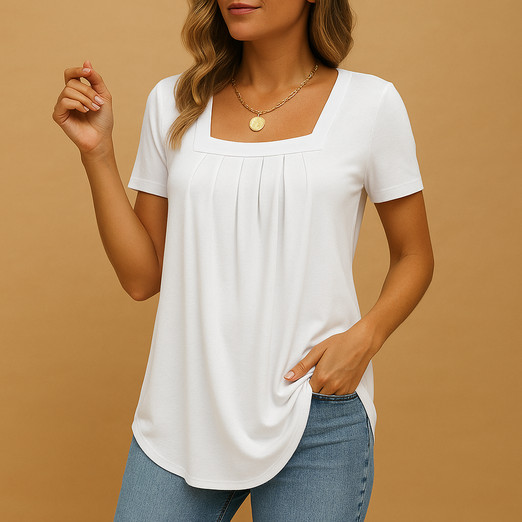 Anya – Relaxte blouse met vierkante hals en korte mouwen