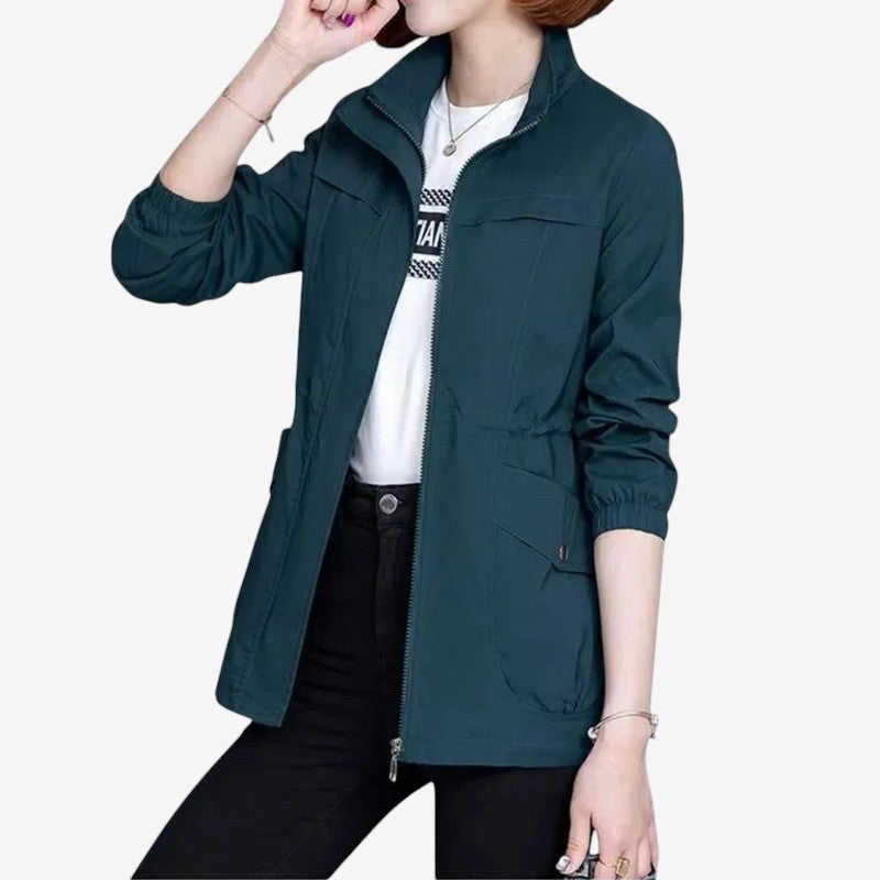 Quinn - Lange Mouw Windbreaker Jas met Opstaande Kraag en Rits Sluiting