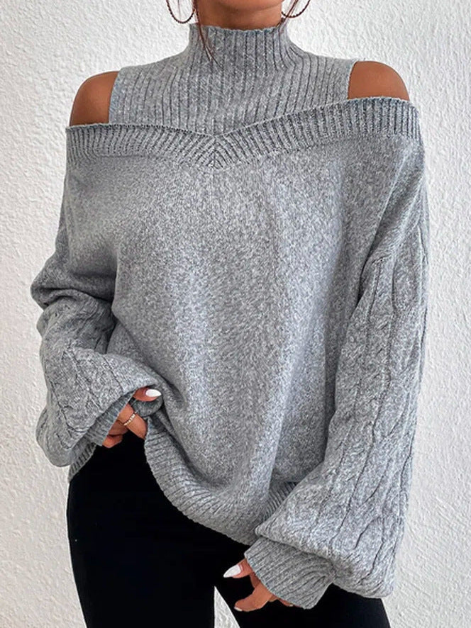 Sophia - Off-Shoulder Trui met Halve Coltrui en Lantaarnmouwen