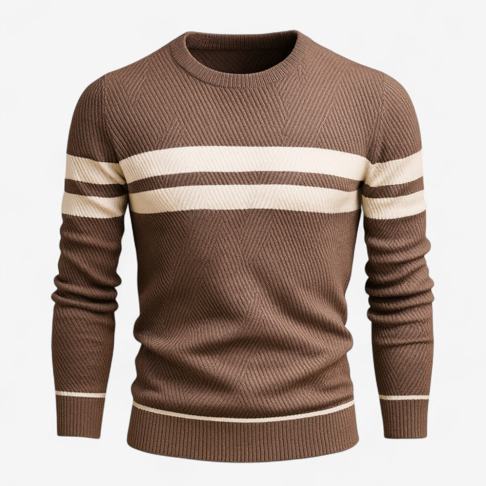 Bram – Gestreepte Trui met Ronde Hals en Geribbelde Details