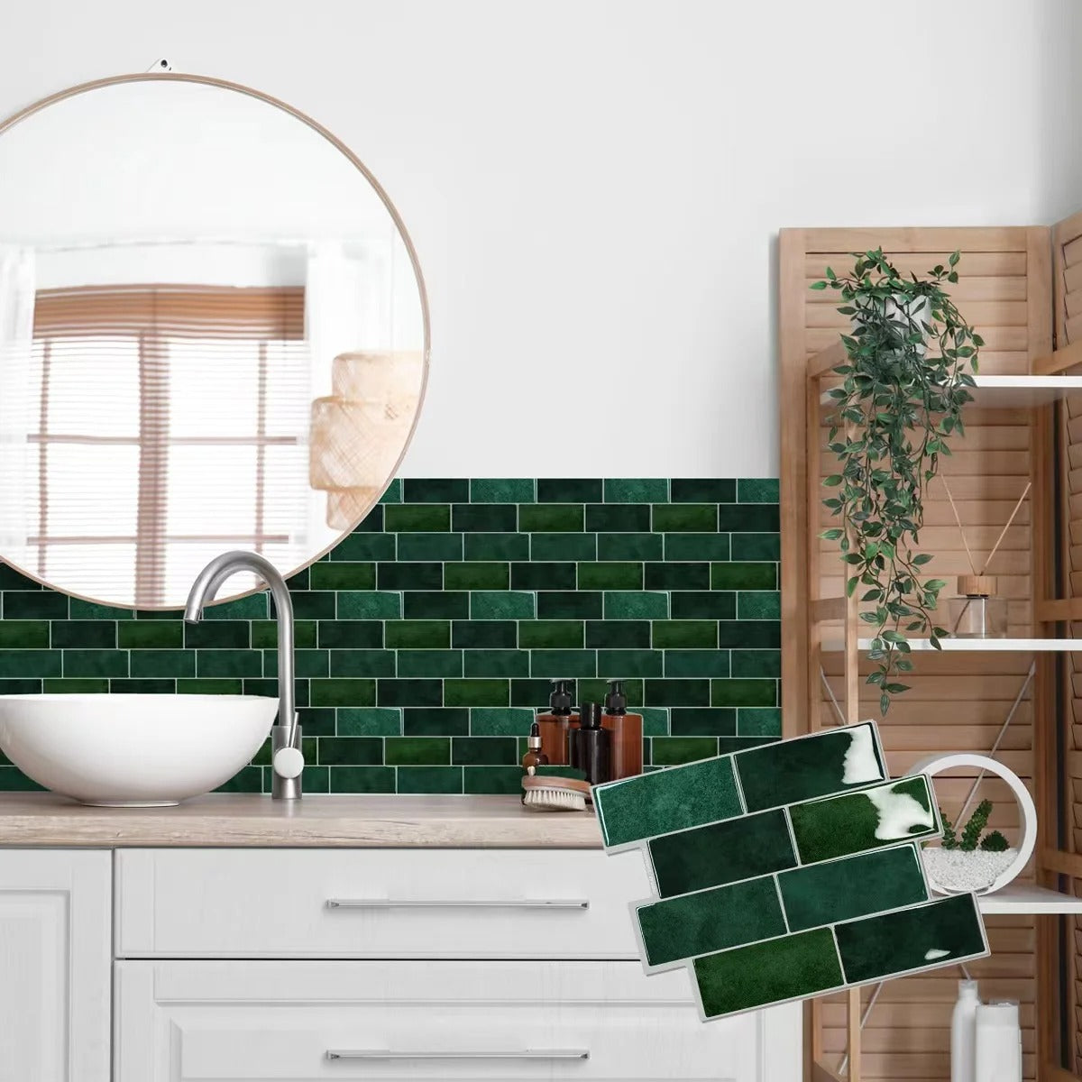 TileSnap - Waterdichte stickers met groen baksteenpatroon voor een snelle make-over