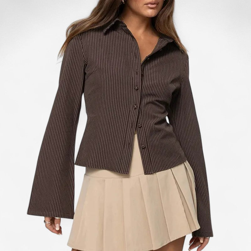 Riley - Blouse met Lange Mouwen V Hals en Knoopsluiting