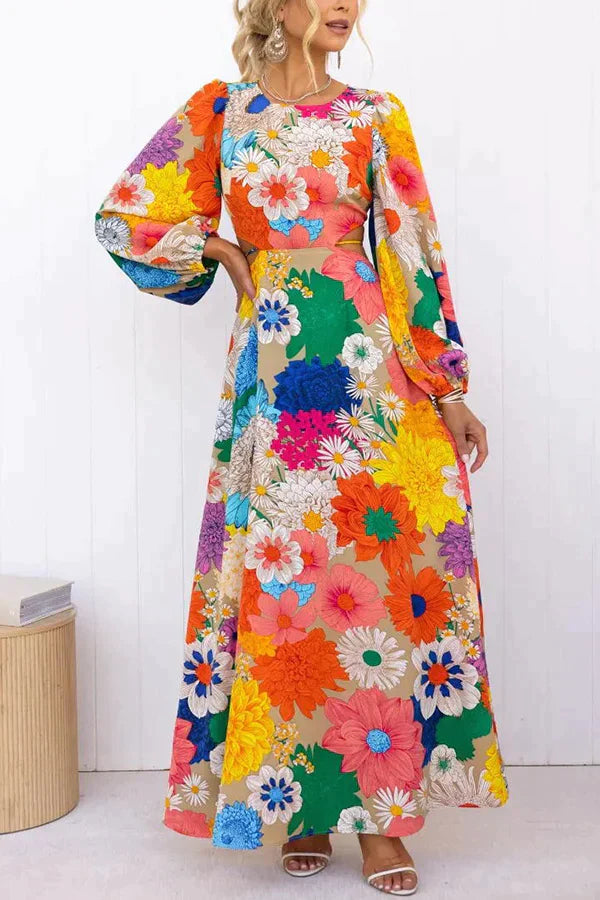 Elara - Maxi-jurk met bloemenprint en ronde halslijn