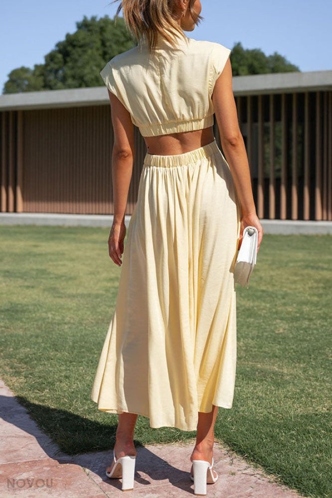 Alexandra - Elegante Mouwloze Jurk met Vloeiende Onderkant