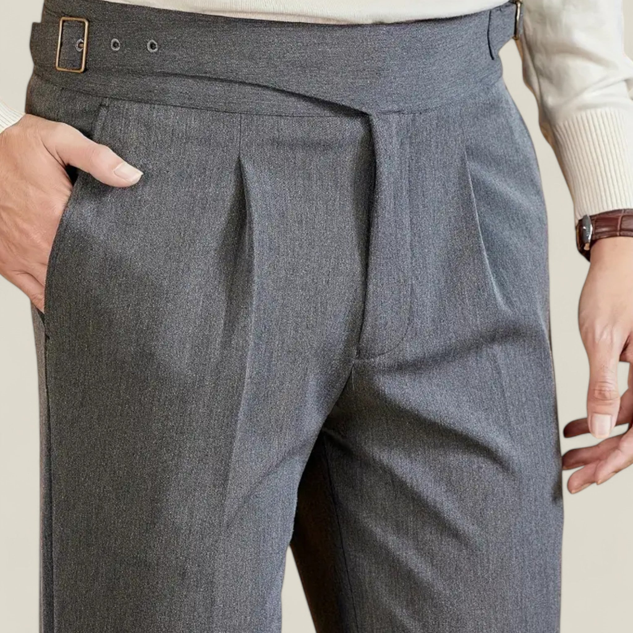 Luca - Klassieke rechte broek met dubbele knoop en verfijnd getailleerd ontwerp