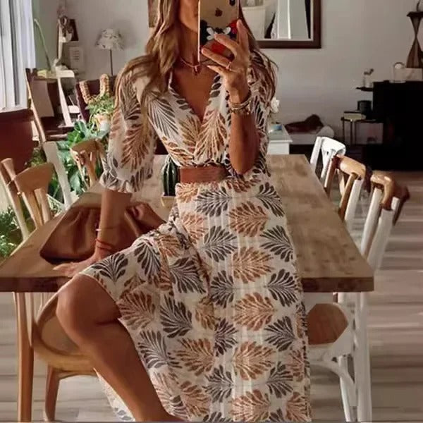 Olivia – Stijlvolle gebloemde maxi-jurk met riemtaille