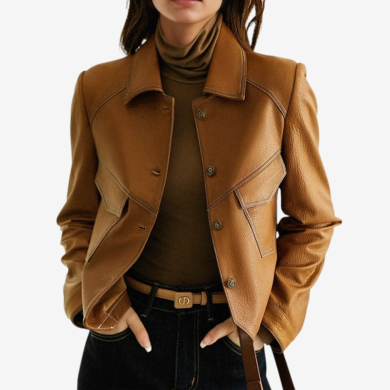 Donna - Lange Mouw Jas met Knopen aan de Voorkant en Omgeslagen Kraag