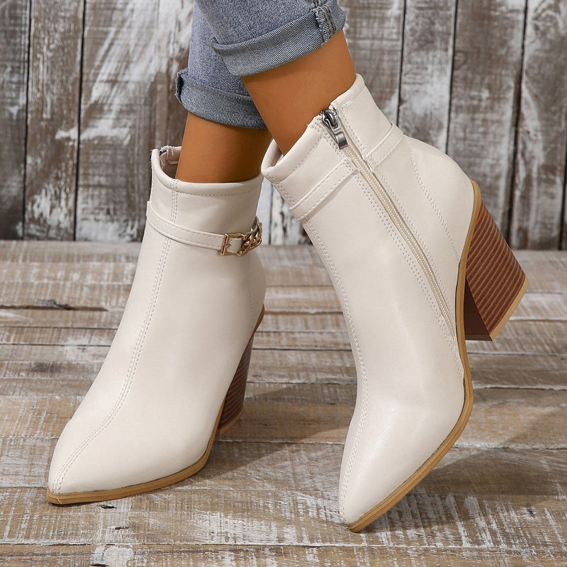 Scarlett - Chic Puntige Teen Enkellaarsjes met Chunky Blokhak