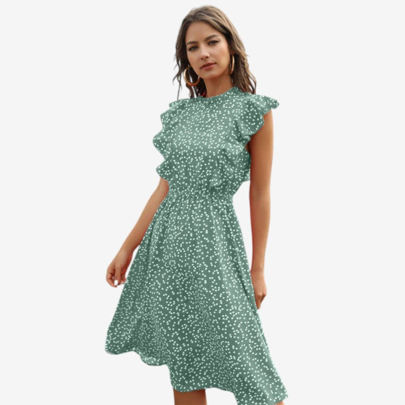 Layla – Mouwloze Jurk met Roesdetail en Halternek