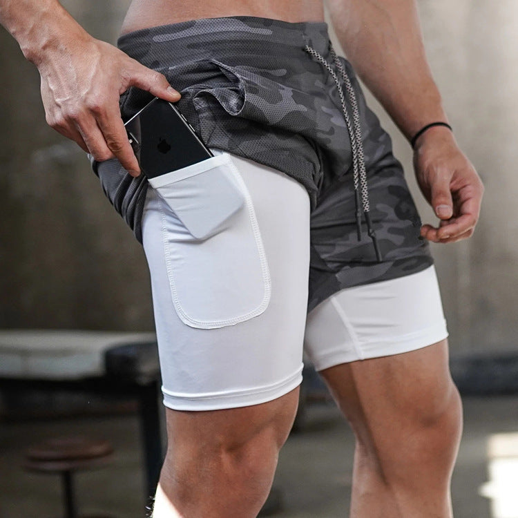 Athlo - Stijlvolle gelaagde sportshort met zijzak en verstelbare tailleband