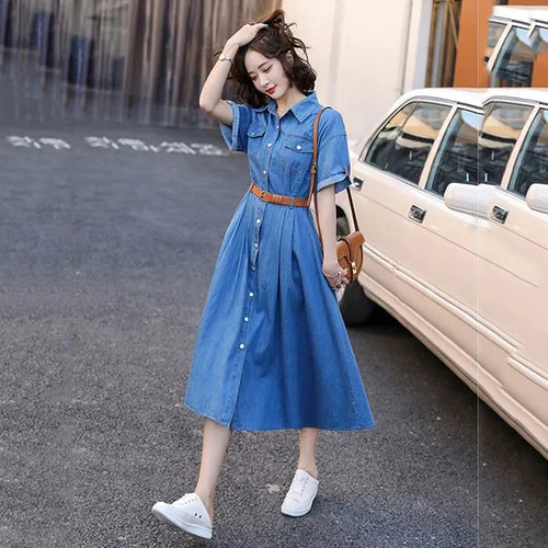 DenimGrace™ - Stijlvolle Jurk In Denim