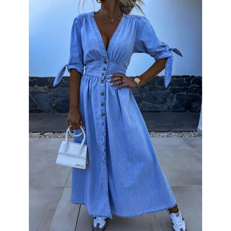 DenimGlam™ - Stijlvolle Denim Vrouwen Jurk