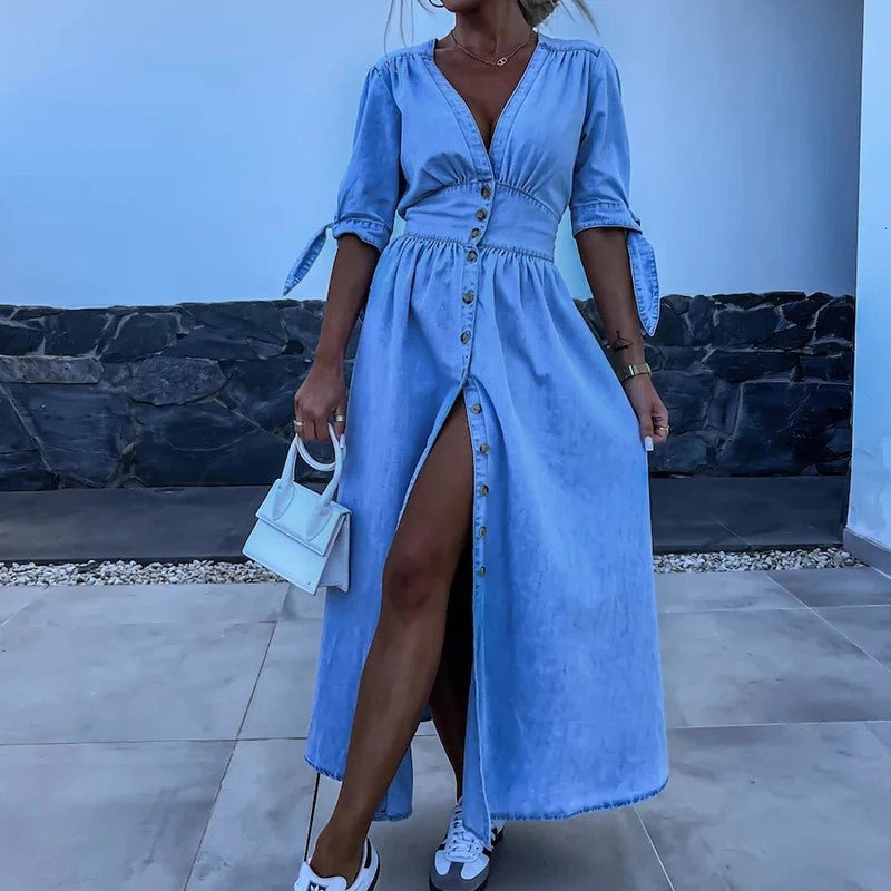 DenimGlam™ - Stijlvolle Denim Vrouwen Jurk