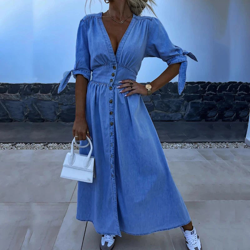 DenimGlam™ - Stijlvolle Denim Vrouwen Jurk