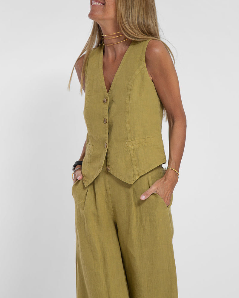 Lena - Elegante 2-delige set met wijde broek & Button-Down vest