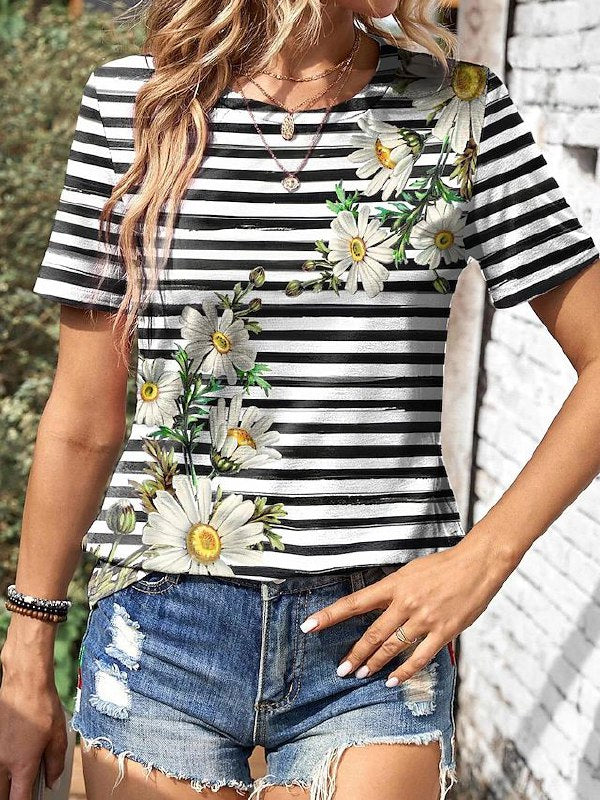 Emily - Elegant T-shirt met korte mouwen en bloemenprint